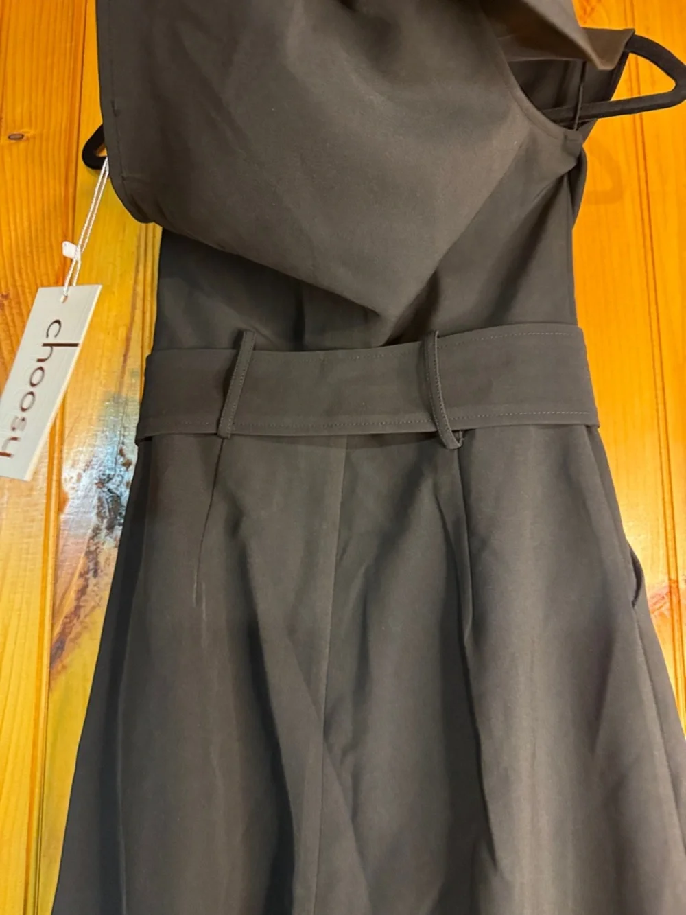 Choosy Elegent One-Shoulder Tie Wide-Leg Pant Jumpsuit with Belt,Black - Picture 10 of 11